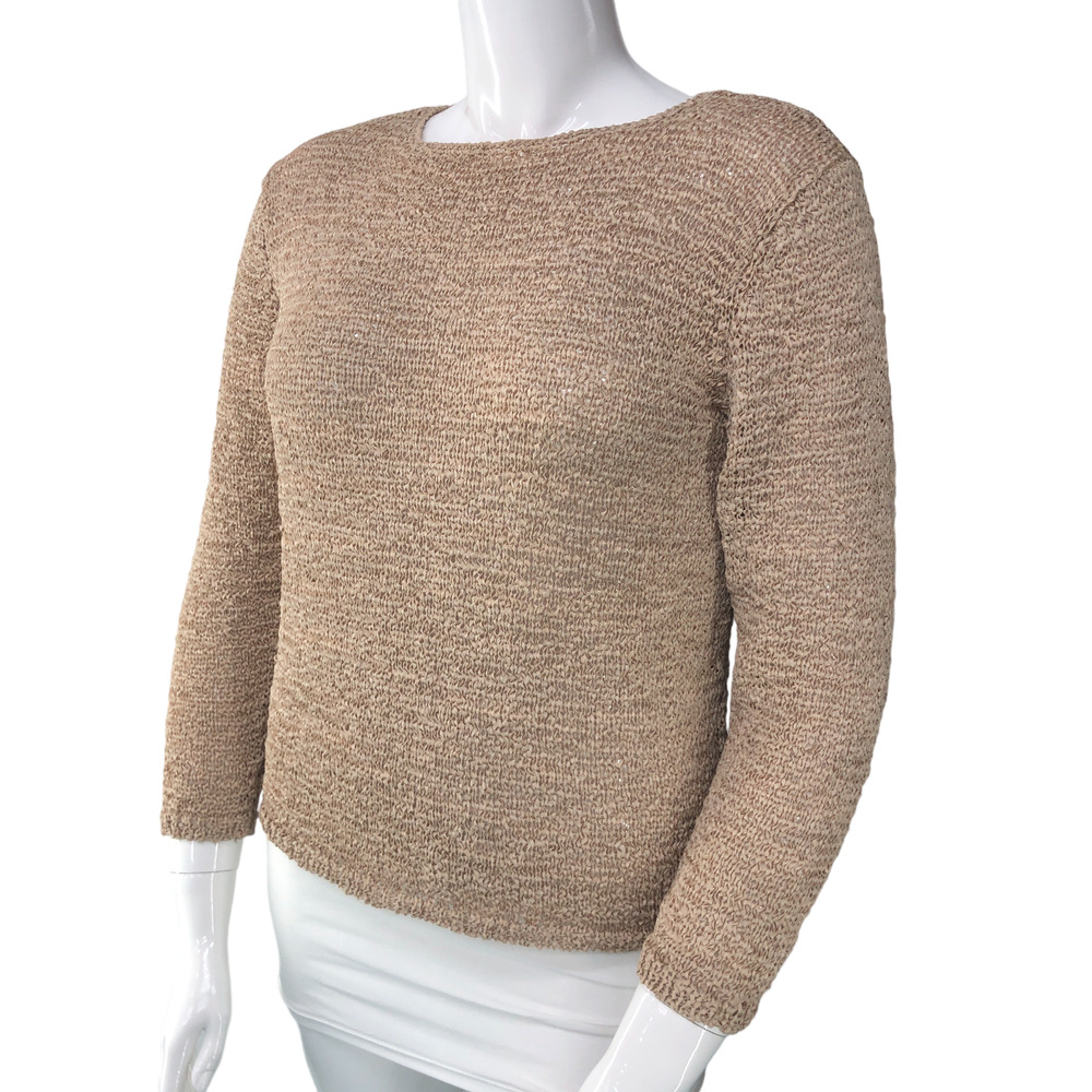 Coldwater Creek Womens Size PM Petite Medium Open Knit Sweater Top Beige Blouse